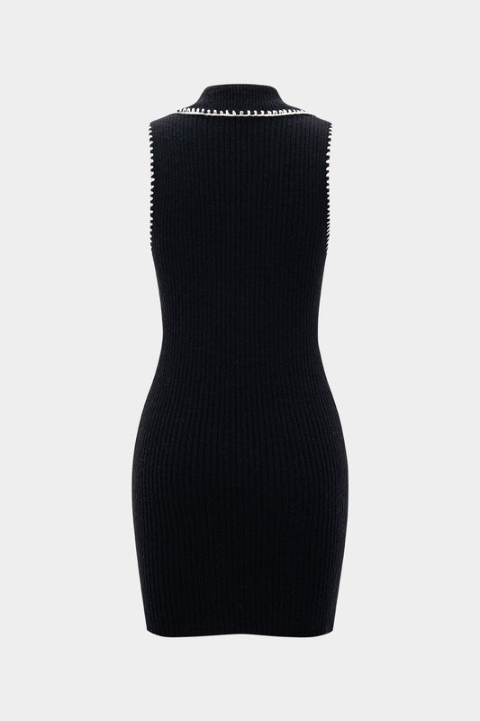 SELENE | CONTRAST TRIM KNIT MINI DRESS BLACK