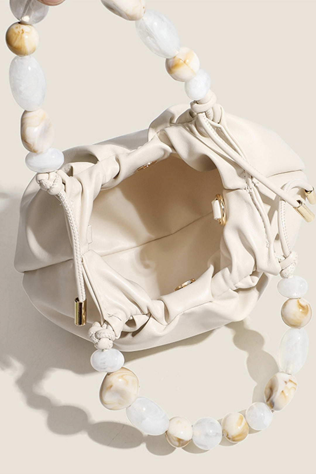 Chain Faux Leather Beaded Crossbody Shoulder Bag WHITE ONE SIZE