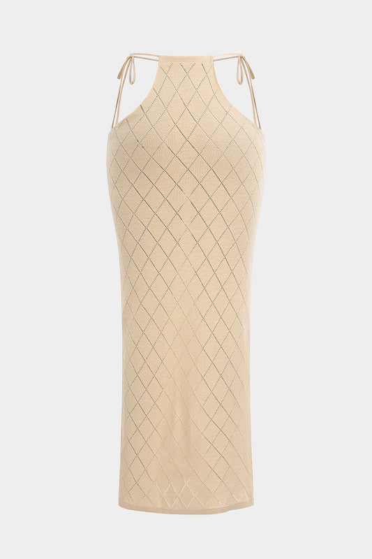 Knit Tie-Up Cut Out Skirt BEIGE