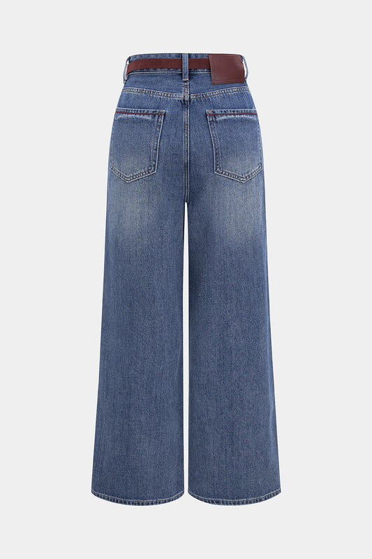 Denim Washed Belted Jeans LIGHT WASH BLUE
