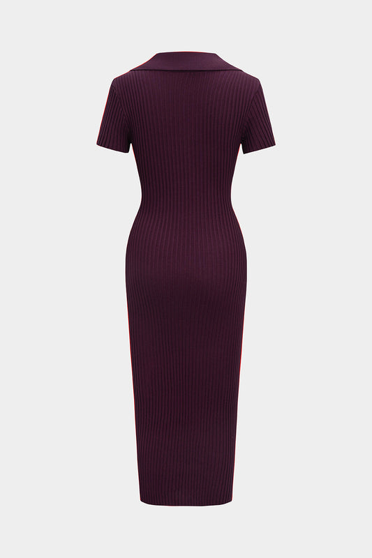 ISABELLA | RIBBED POLO MIDI DRESS BURGUNDY