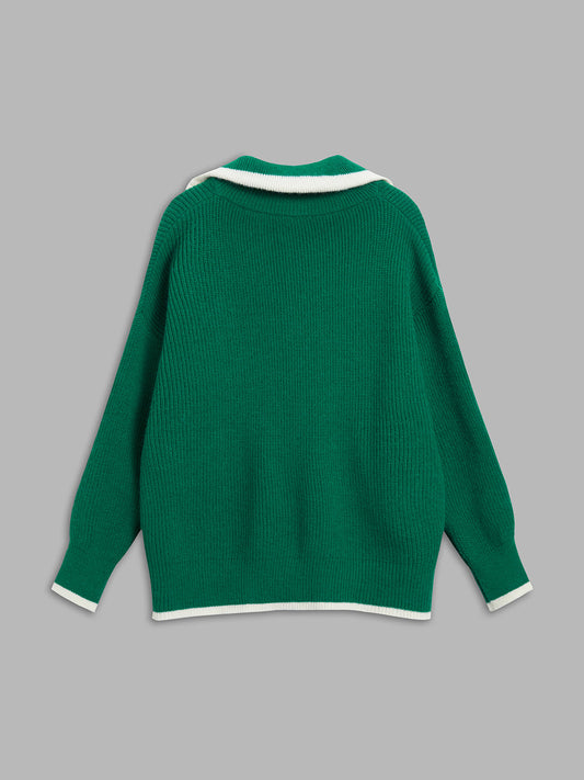 ALBA | CONTRAST ZIP CARDIGAN GREEN