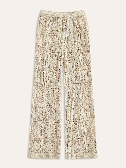 AMALFI | CROCHET WIDE LEG PANTS BEIGE