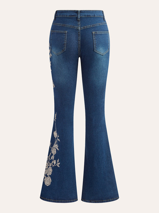 VERONA | FLORAL EMBROIDERED FLARED JEANS