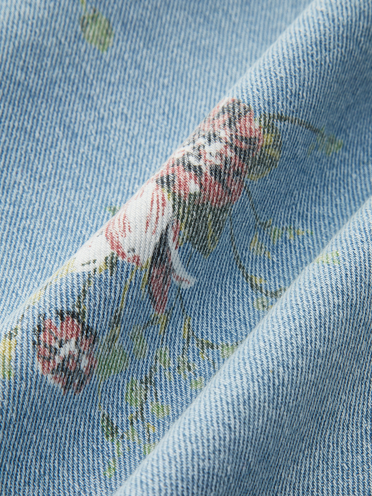 Floral Print Mid-Waist Denim Pants LightBlue