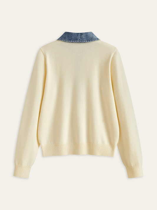 AURELIA | DENIM COLLARED KNIT SWEATER APRICOT