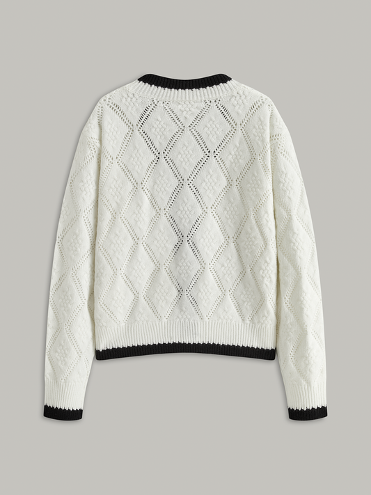 OPALINE | CONTRAST BOW CARDIGAN WHITE