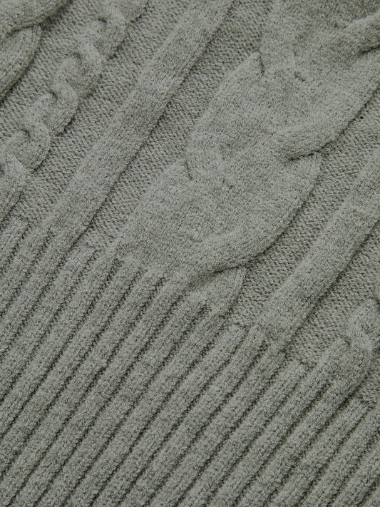 Large Lapel Cable Knit Sleeveless Sweater Vest Grey