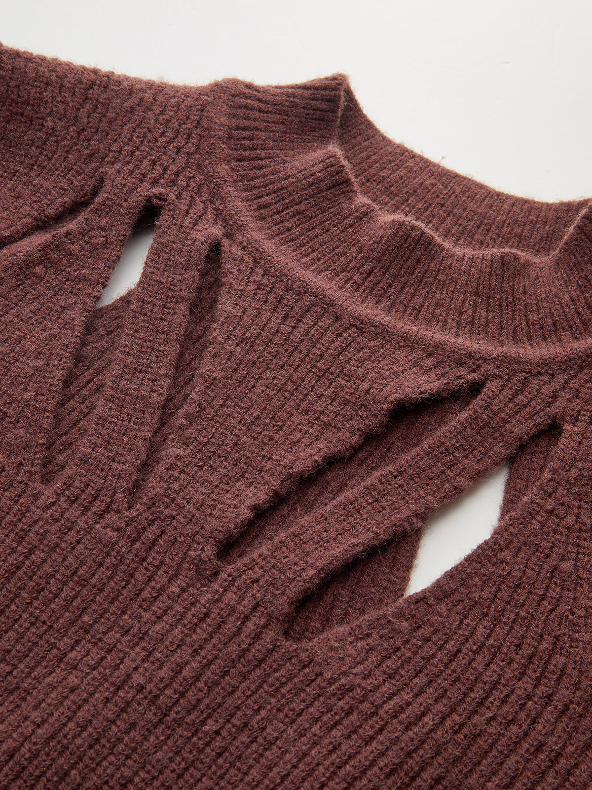 Cut-Out Mock Neck Knitted Sweater Brown