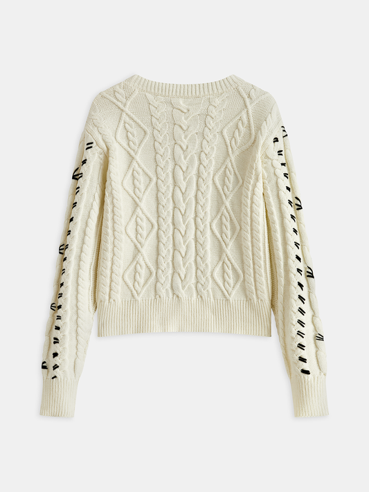 Contrast Stitch Cable Knit Sweater Off-White