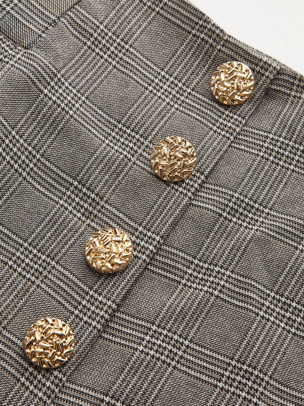 High-Waist Button Detail Plaid Wide-Leg Pants Grey