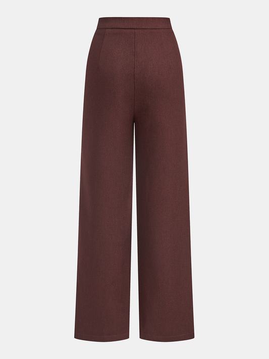 Mid-Waist Pleated Wide-Leg Pants Burgundy