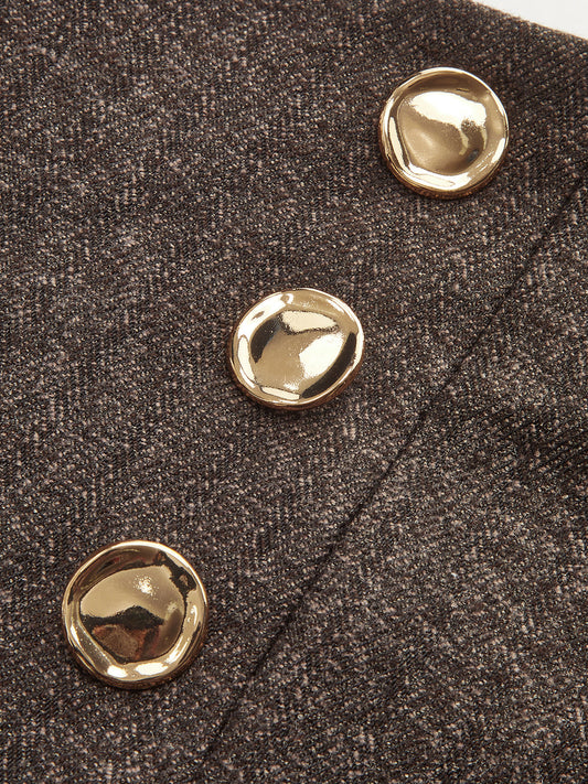 Buttoned Twill Retro Pants Dark Brown