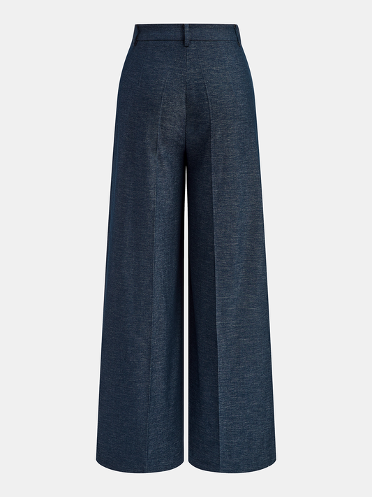Asymmetric Wrap Wide-Leg Pants Navy