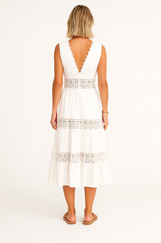 LYVIA | FEMINE EMBROIDERED FLOWY DRESS WHITE
