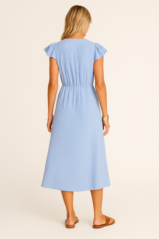 AMÉLIA | ELEGANT V- NECK DRESS LIGHT BLUE