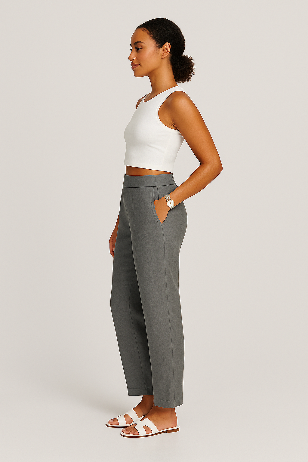SORRENTO | LINEN CROPPED PANTS GRAY
