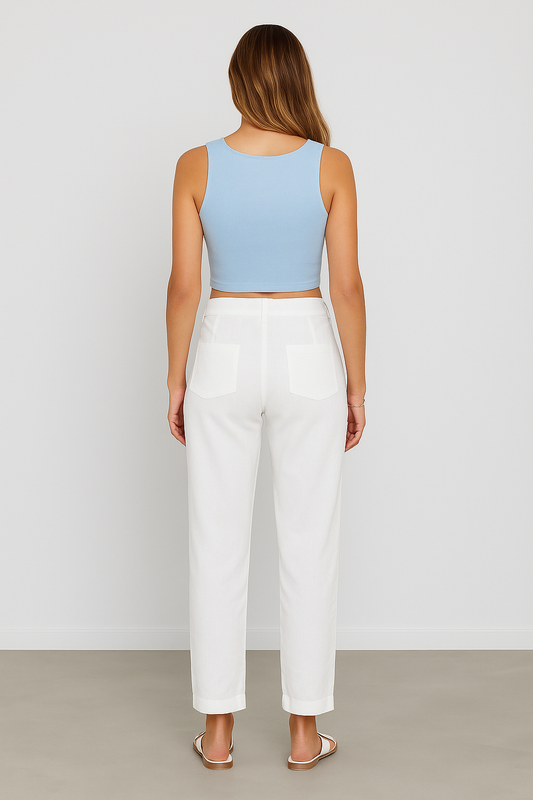 SORRENTO | LINEN CROPPED PANTS WHITE
