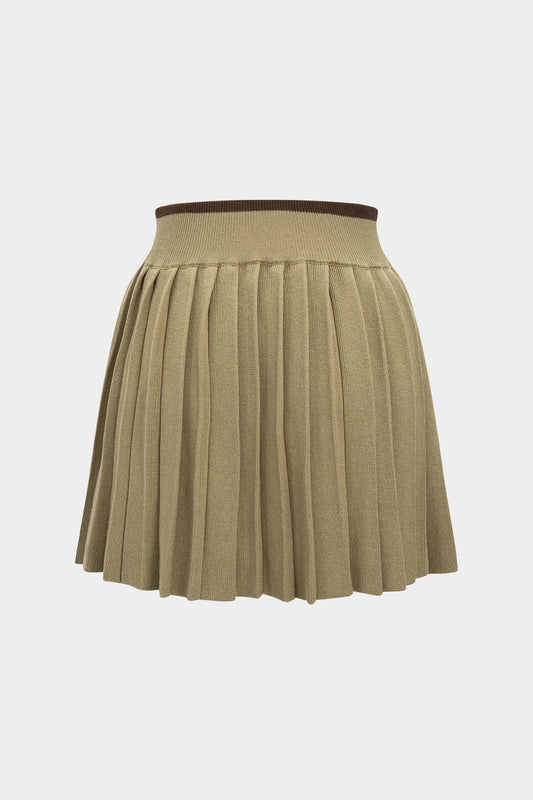 Knit Patchwork High Waist Skirt KHAKI