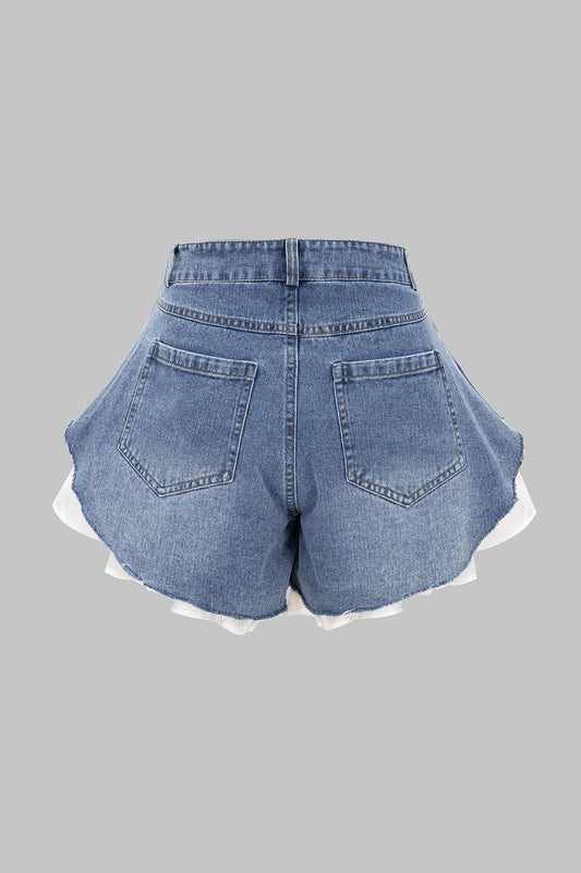 ÉLODIE | RUFFLED DENIM SHORTS BLUE