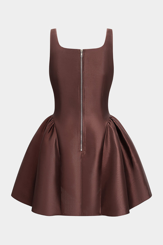 SERENA | SATIN FLARE MINI DRESS COFFEE