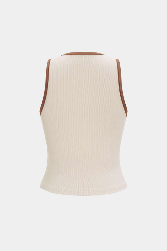 SIENA | BUCKLE DETAIL RIBBED TANK BEIGE