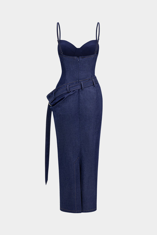SERAPHINE | DENIM CORSET MIDI DRESS