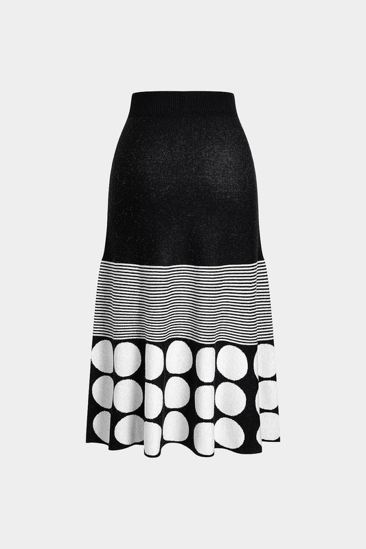 Knit Contrast A-Line Skirt BLACK