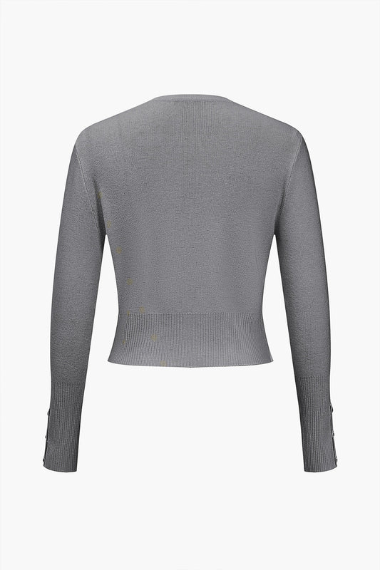 RENATA | ASYMMETRIC BUTTON KNIT TOP GRAY