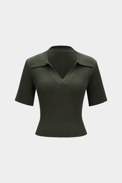 ELARA | KNIT POLO TOP GREEN