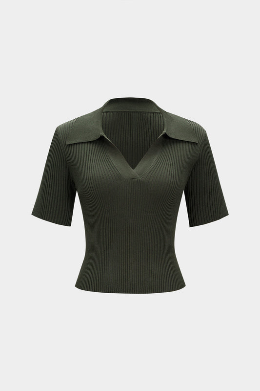 ELARA | KNIT POLO TOP GREEN