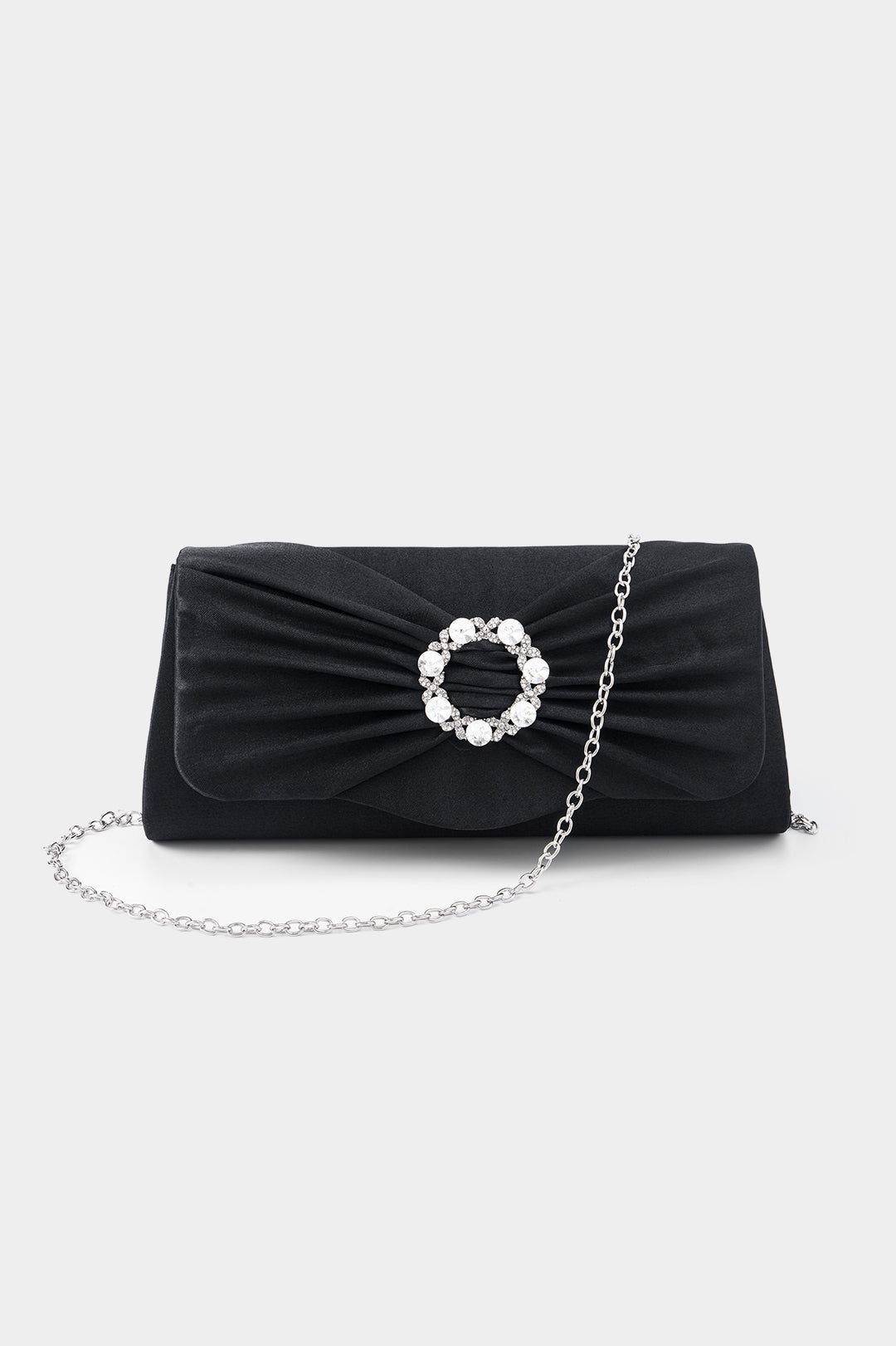 Rhinestone Ruched Clutch Bag With Chain BLACK ONE SIZE