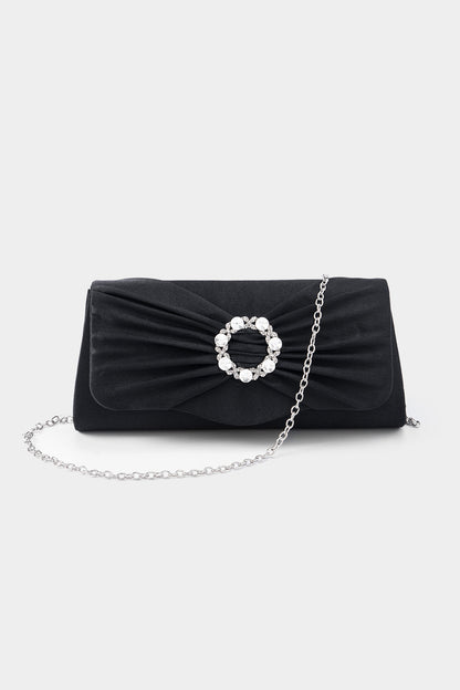 Rhinestone Ruched Clutch Bag With Chain BLACK ONE SIZE