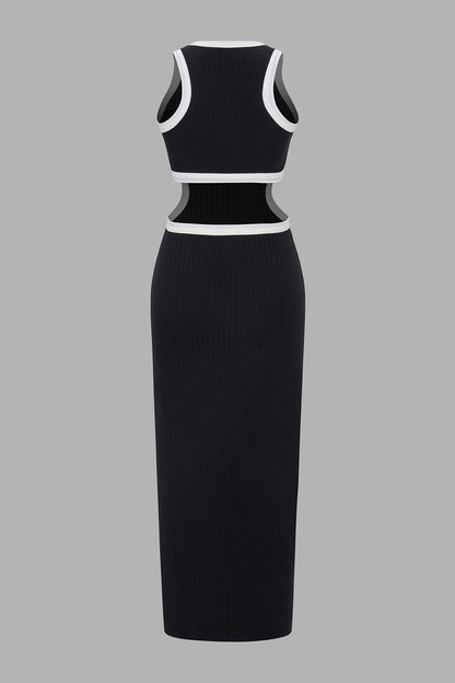 NOIR EDGE | CUTOUT KNIT MIDI DRESS BLACK
