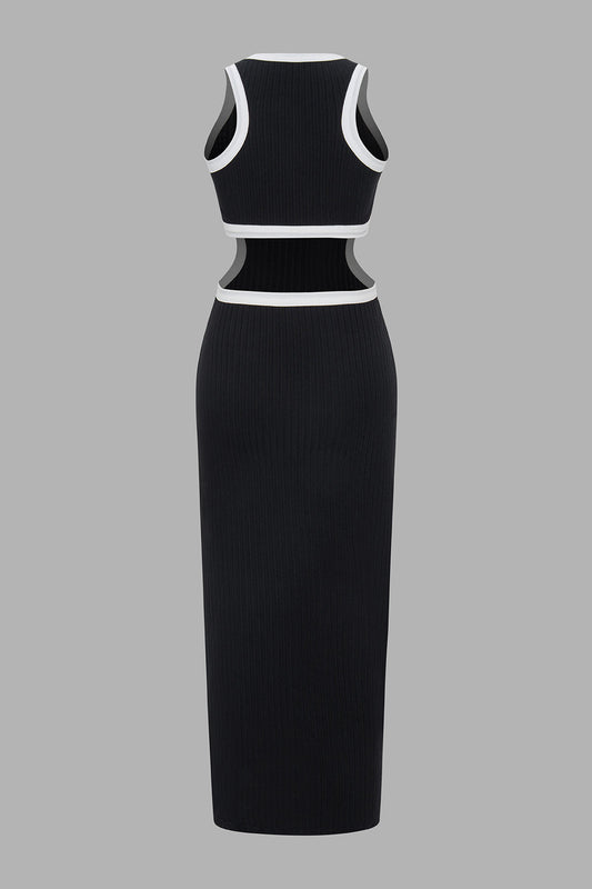 NOIR EDGE | CUTOUT KNIT MIDI DRESS BLACK