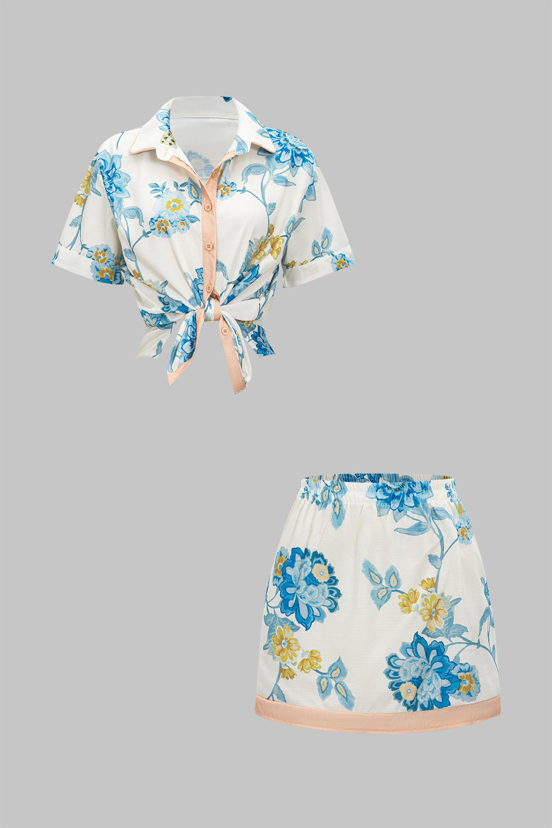 Floral Print Button Detail Shirt And Skirt Set