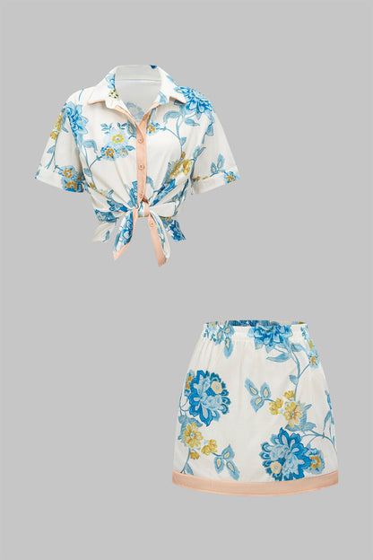Floral Print Button Detail Shirt And Skirt Set