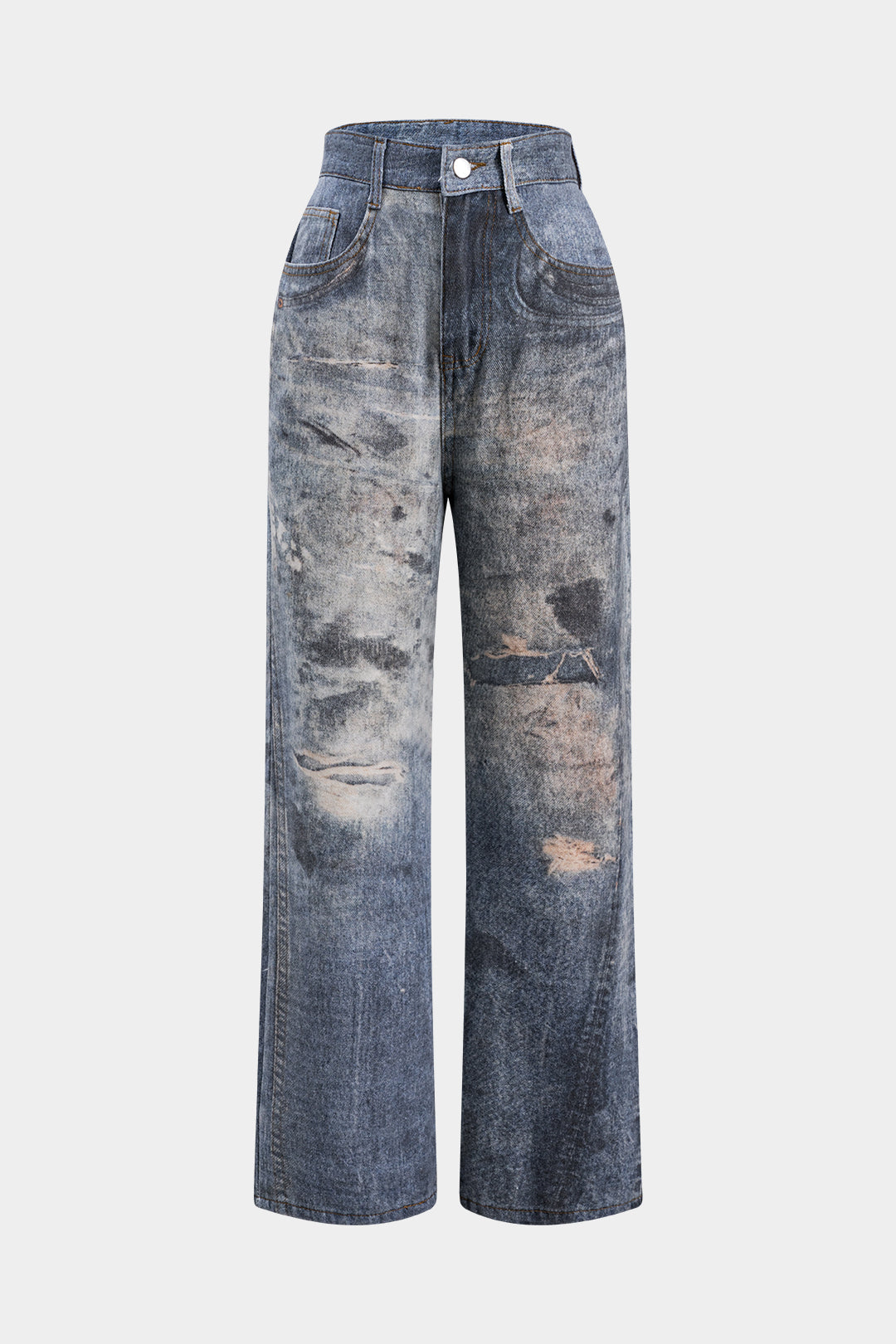 RAVEN DISTRESSED WIDE LEG JEANS CADET BLUE