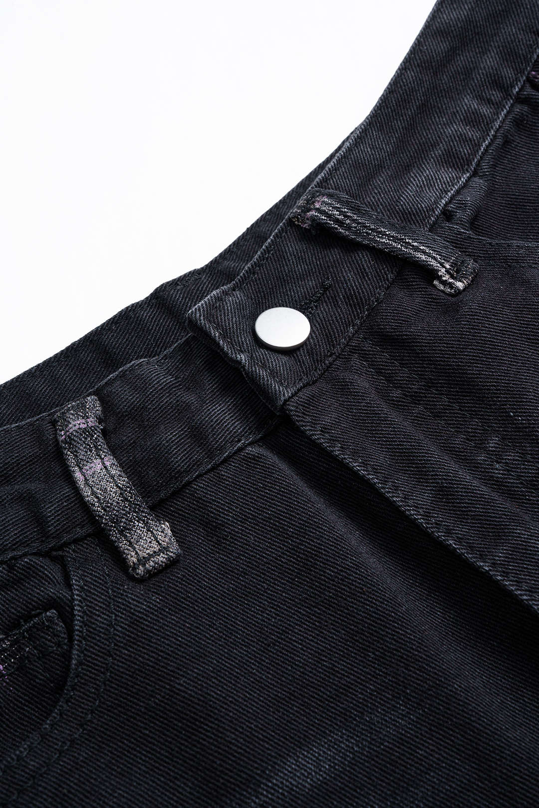 Plaid Print Denim Patchwork Zipper Straight Leg Jeans BLACK