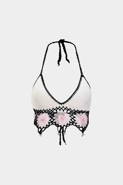 LIA | FLORAL CROCHET HALTER TOP