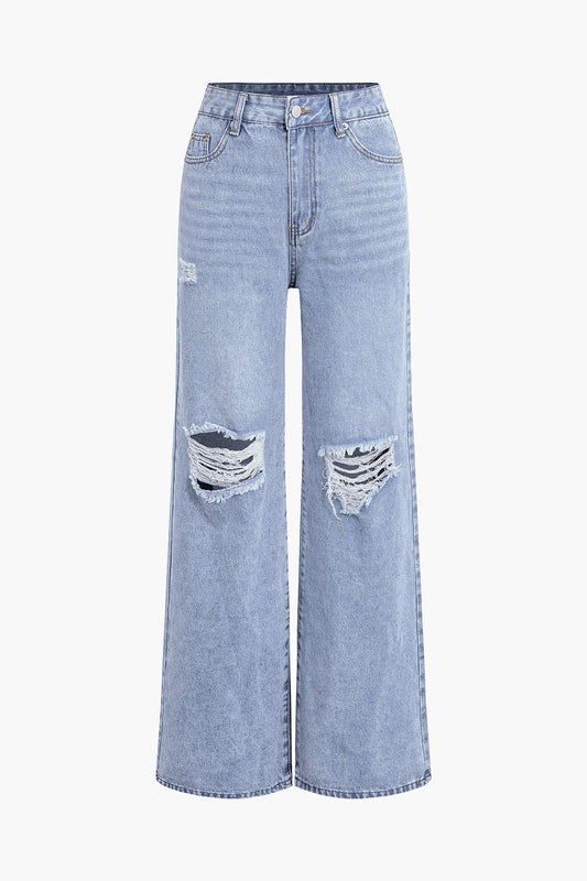 ÉLISE | DISTRESSED WIDE LEG JEANS