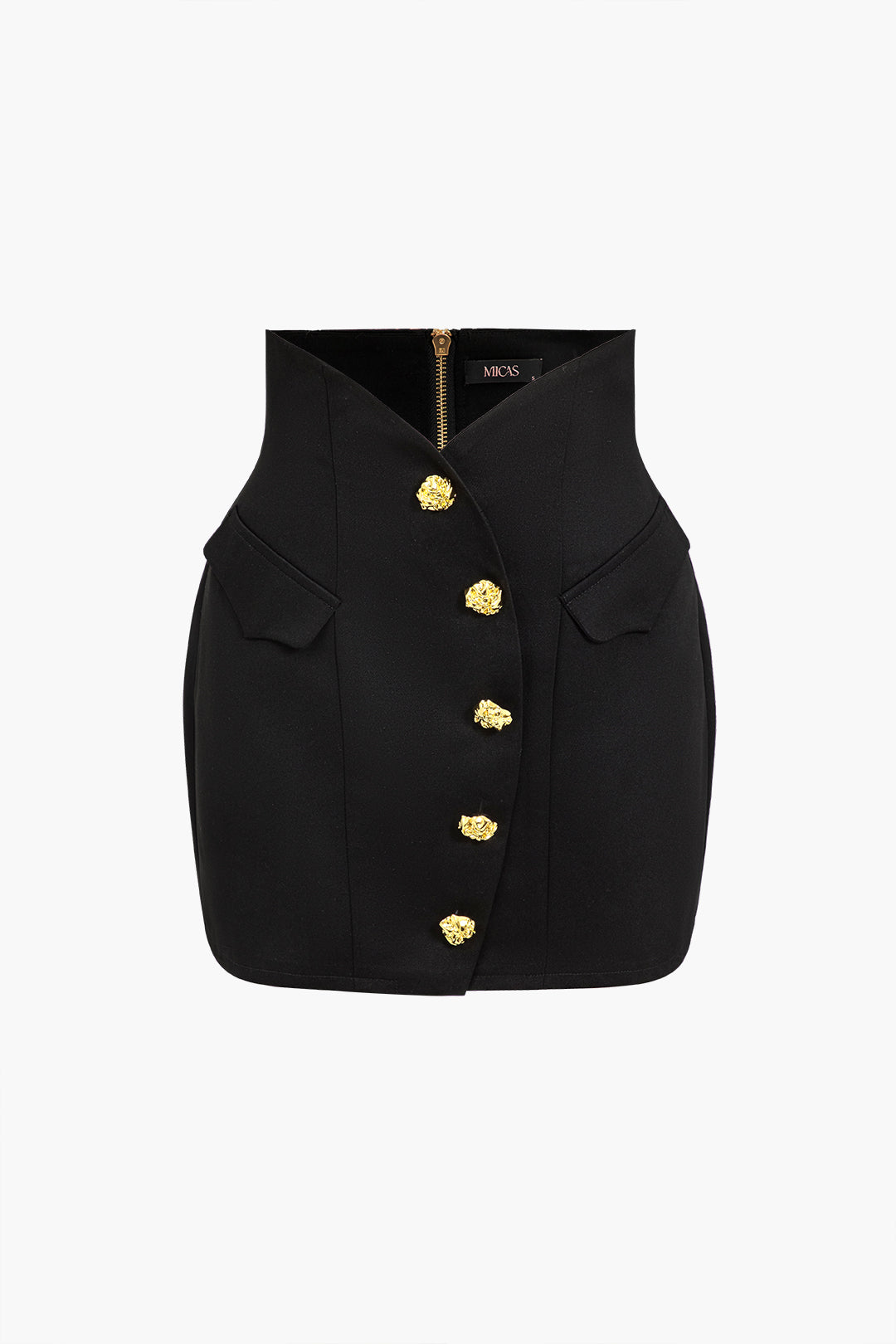 Solid Button Mini Skirt BLACK