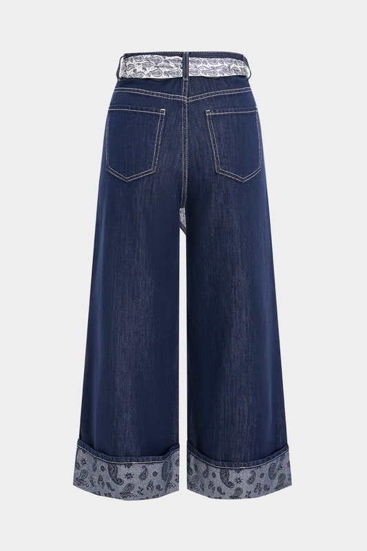 Denim Pocket Zipper Tie-Up Jeans NAVY