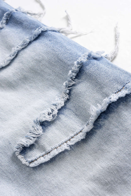 Denim Zipper Frayed Wide Leg Jeans LIGHT WASH BLUE