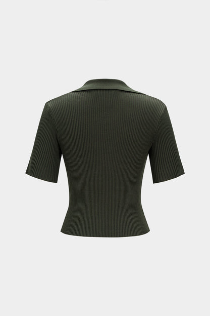 ELARA | KNIT POLO TOP GREEN