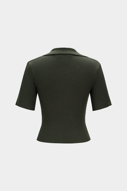 ELARA | KNIT POLO TOP GREEN