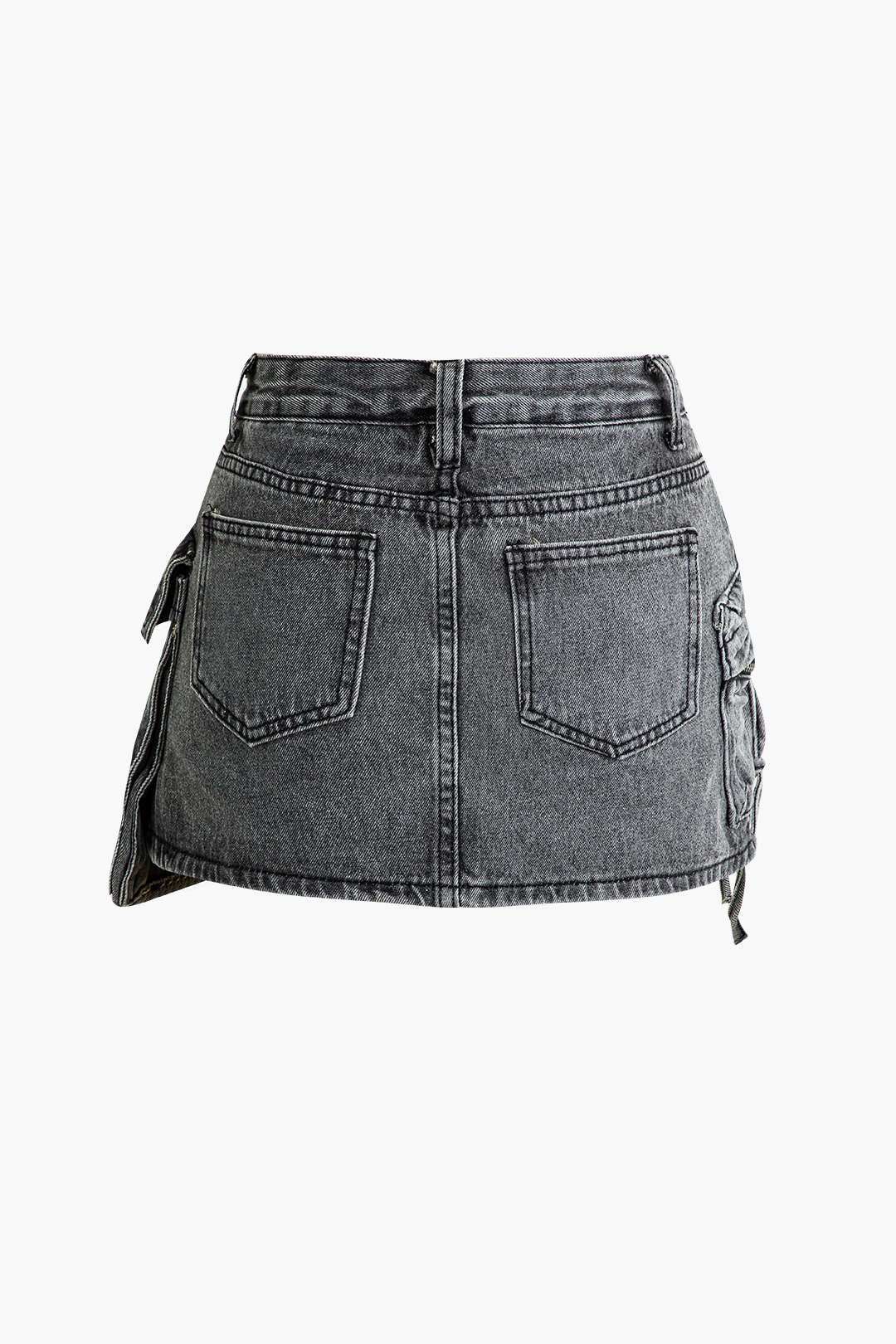 Graffiti Flap Pocket Denim Mini Skirt DIM GRAY