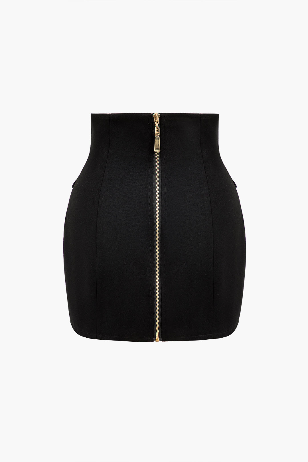 Solid Button Mini Skirt BLACK