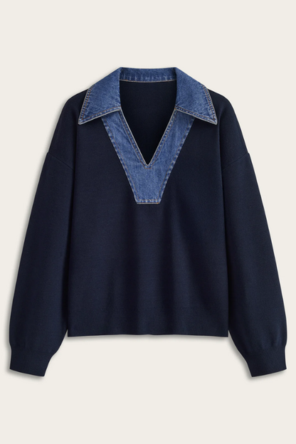 COLETTE | KNIT SWEATER X DENIM V-COLLAR