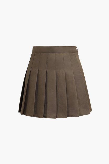 ARIA | PLEATED MINI SKIRT BROWN